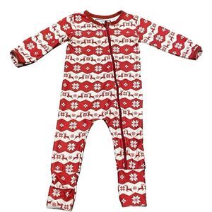 Sweet Honey Christmas Zip Up Onsie Red White Reindeer Size 18 Months